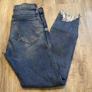 GAP Womens 27 Regular Blue High Rise Slim Straight Distressed Denim Jeans